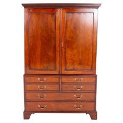 Georgian Linen Press Mahogany Closet Wardrobe 1800