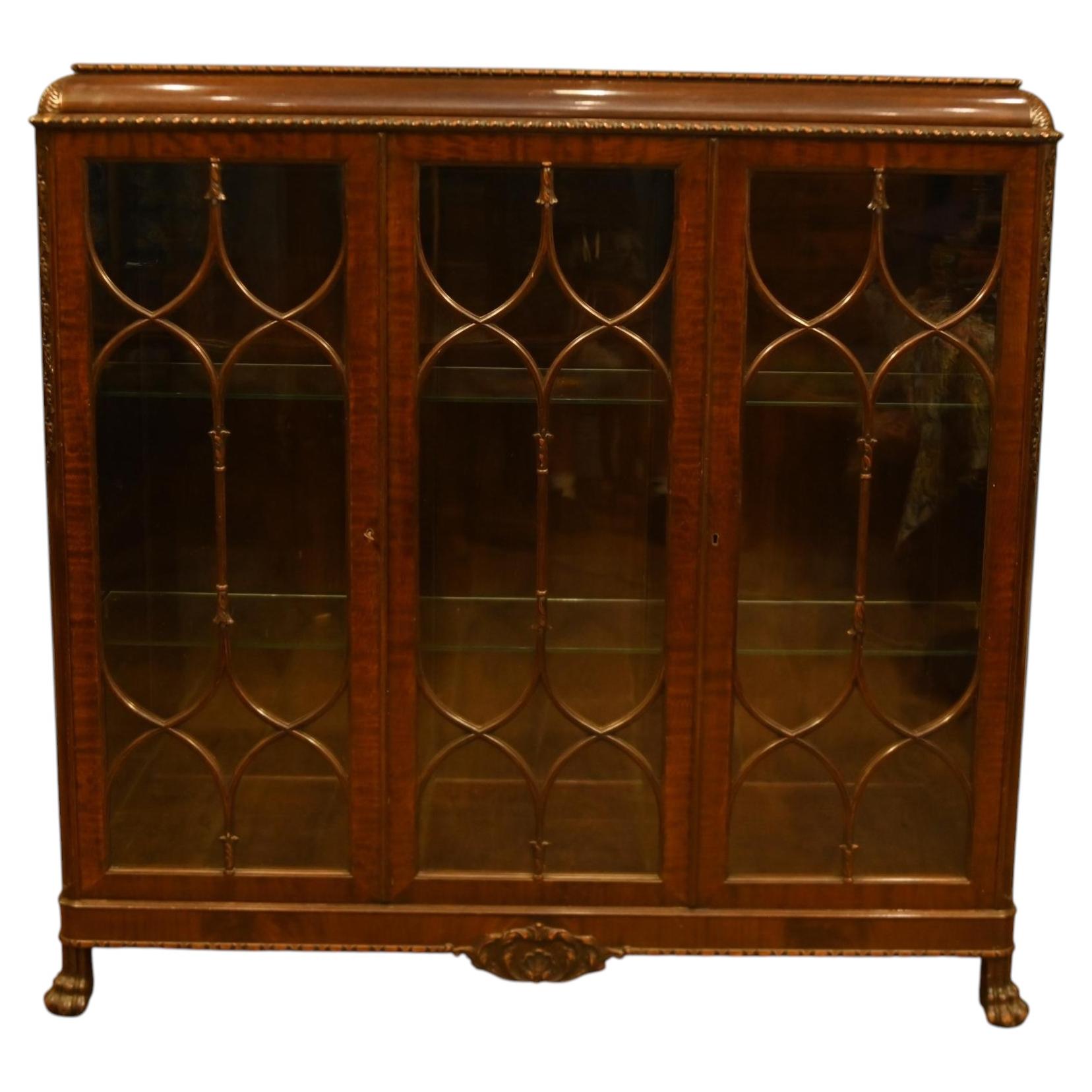 Chippendale Mahogany Glazed Bookcase Cabinet 1910 For Sale