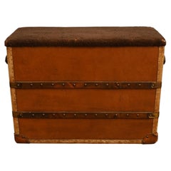 Vintage Travel Trunk Leather Stool Bench Ottoman