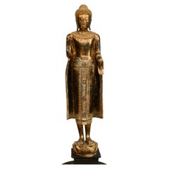 Carved Burmese Buddha Statue Giltwood Standing Buddhist Vintage