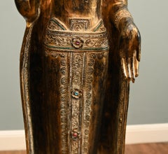 Carved Burmese Buddha Statue Giltwood Standing Buddhist Vintage