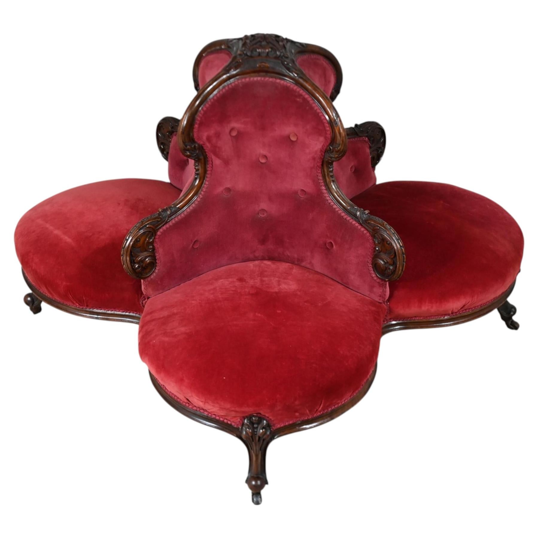 Viktorianische Sitzbank, Sofa, Tête-à-tête aus Mahagoni, 1860 im Angebot