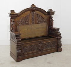 Italian Carved Hall Bench Renaissance Oak Settle