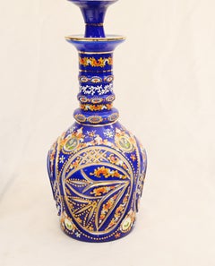 Pair Bohemian Glass Lidded Urns Tall Vases