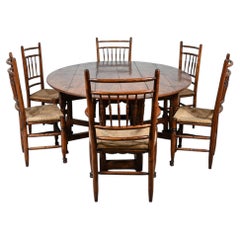 Oak Dining Set Gateleg Table and 6 Spindleback Chairs Kitchen Farmhouse