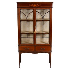 Edwardian Display Cabinet Mahogany Inlaid China Vitrine Circa 1910