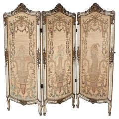 French Louis XV Screen Three Fold Tapestry Dressing Circa 1880