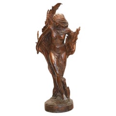 Art Nouveau Bronze Figurine Naked Nude Female Statue 1885