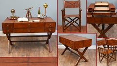 Leather Campaign Desk and Chair Set Writing Table Luggage Office Furniture