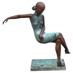Art Deco Style Bronze Seated Ballerina Sculpture Abstract Garden