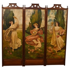 Victorian Three Panel Screen Room Divider Pre-Raphaelite