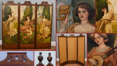 Victorian Three Panel Screen Room Divider Pre-Raphaelite