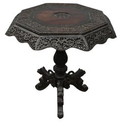 Carved Burmese Side Table Harwood Mayanmar Burma Colonial Furniture