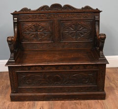 Oak Victorian Settle Hall Bench Farmhouse 1880