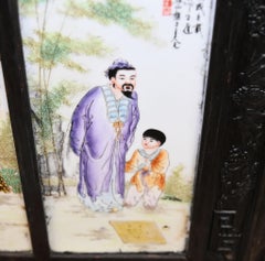 Large Japanese Meiji Porcelain Carved Screen Room Divider