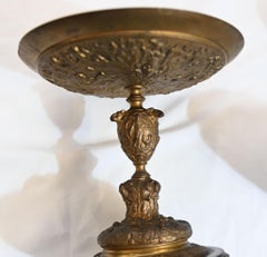 Pair French Ormolu Classical Tazzas on Marble Bases Bronze Dish c.1880