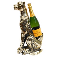 Vintage Bronze Leopard Bottle Holder Cat Statue Deco