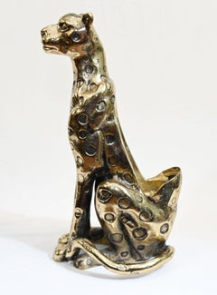 Vintage Bronze Leopard Bottle Holder Cat Statue Deco
