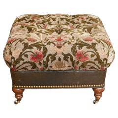 Victorian Footstool Stool Leather and Tapestry Upholstered