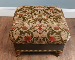 Victorian Footstool Stool Leather and Tapestry Upholstered