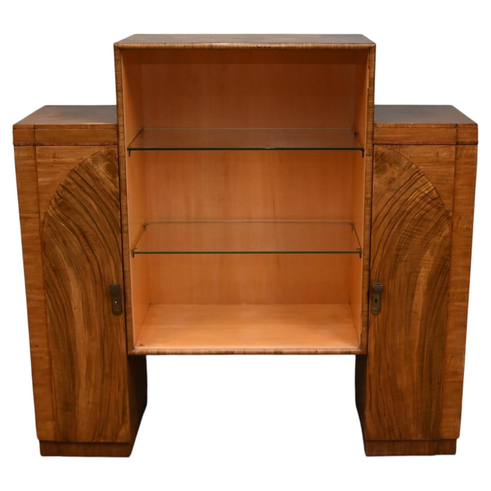 Art Deco Figured Walnut Display Cabinet Circa 1930