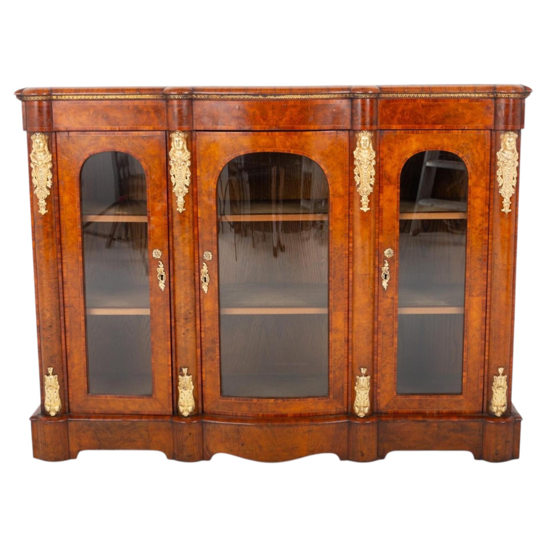 Victorian Credenza Burr Walnut Sideboard Cabinet 1870 For Sale