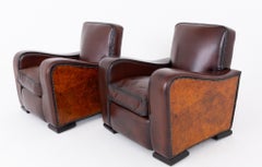 Art Deco Club Chairs Walnut Leather Circa 1920