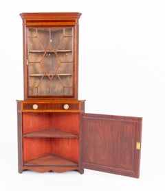 Sheraton Corner Cabinet Mahogany Marquetry Inlay Revival