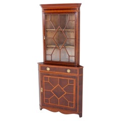 Sheraton Corner Cabinet Mahogany Marquetry Inlay Revival