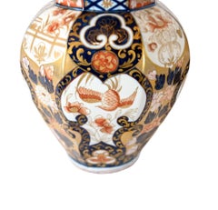 Pair Japanese Imari Porcelain Temple Jars Lidded Urns