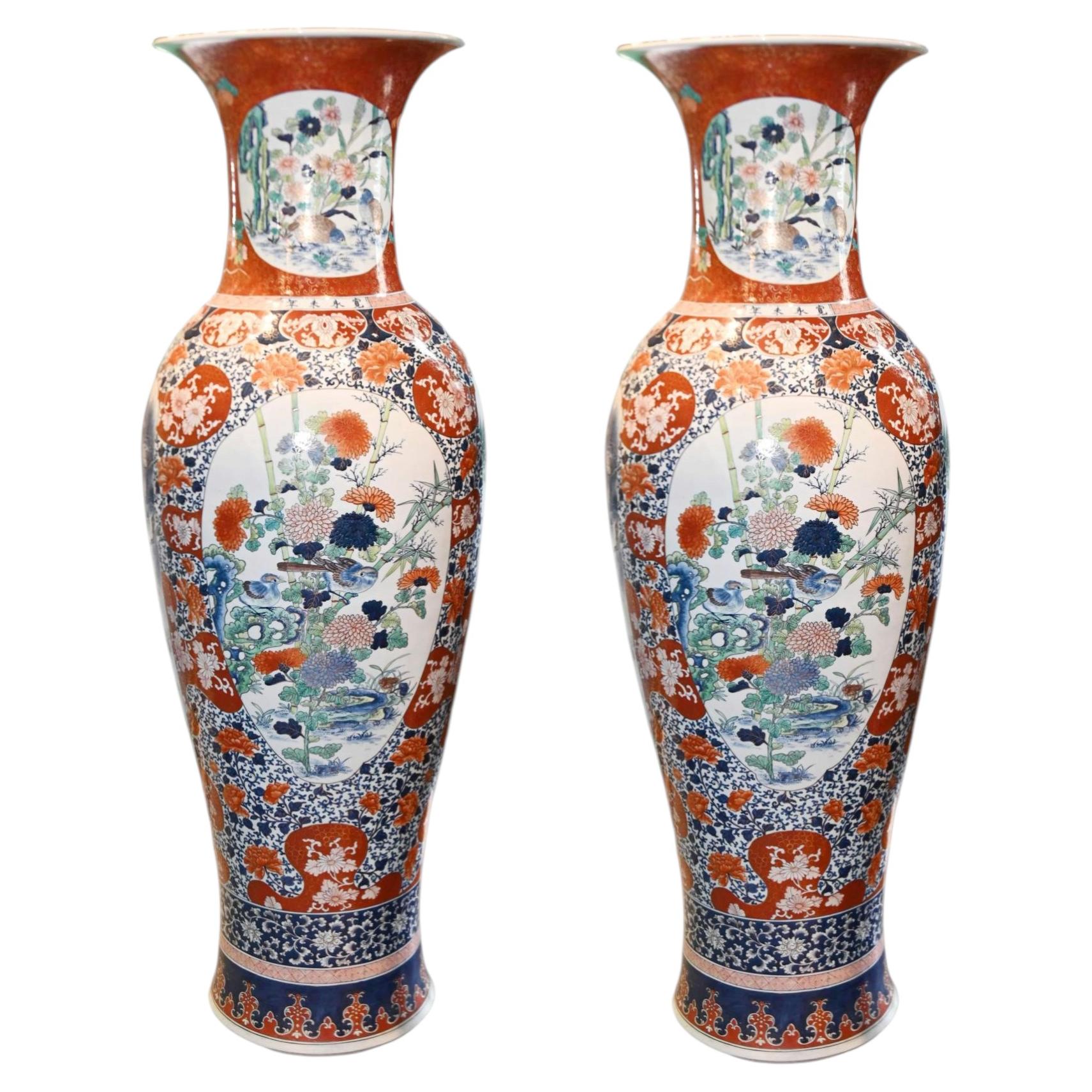 Pair Big Chinese Imari Vases Floor Urns Porcelain For Sale