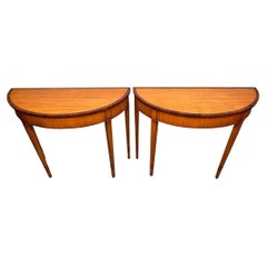 Pair Sheraton Console Tables Satinwood Hall Demi Lune
