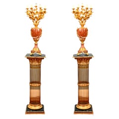 Pair Classical Pedestal Stands Glass Gilt French Corinthian Column