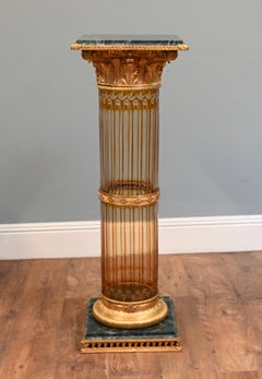 Pair Classical Pedestal Stands Glass Gilt French Corinthian Column