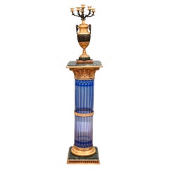French Glass Pedestal Stand Marble Corinthian Column