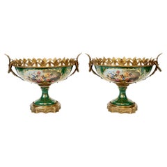Pair French Sevres Style Porcelain and Gilt Bronze Centrepiece Bowls