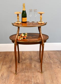 French Louis XV Etagere Marquetry Two-Tier Table