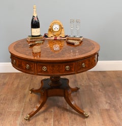 Regency Revival Drum Table Burr Walnut Centre