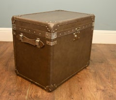 Brown Leather Aviation Storage Trunk Luggage Box Table