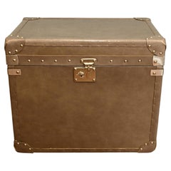 Brown Leather Aviation Storage Trunk Luggage Box Table