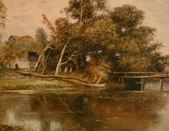 Victorian Oil Painting River Landscape Thames Valley Signed F Staple 1890