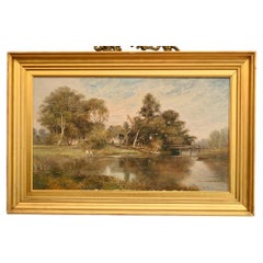 Victorian Oil Painting River Landscape Thames Valley Signed F Staple 1890