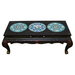 Chinese Lacquer Coffee Table - Cloisonne Porcelain Plaques