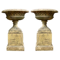 Pair Terracotta Garden Urns Pedestal - Classical Celtic Gothic