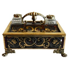 Antique French Boulle Desk Inkwell Standish Circa 1880