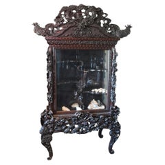 Japanese Meiji Cabinet Carved Bookcase Hardwood 1880