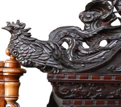 Japanese Meiji Cabinet Carved Bookcase Hardwood 1880