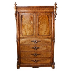 French Louis Philippe Secretaire Cabinet Desk Birds-Eye Maple Biedermeier
