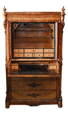 French Louis Philippe Secretaire Cabinet Desk Birds-Eye Maple Biedermeier