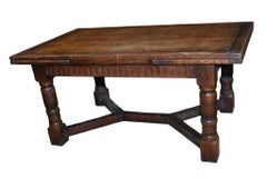 English Extending Refectory Table Jacobean Revival Oak Dining 1920